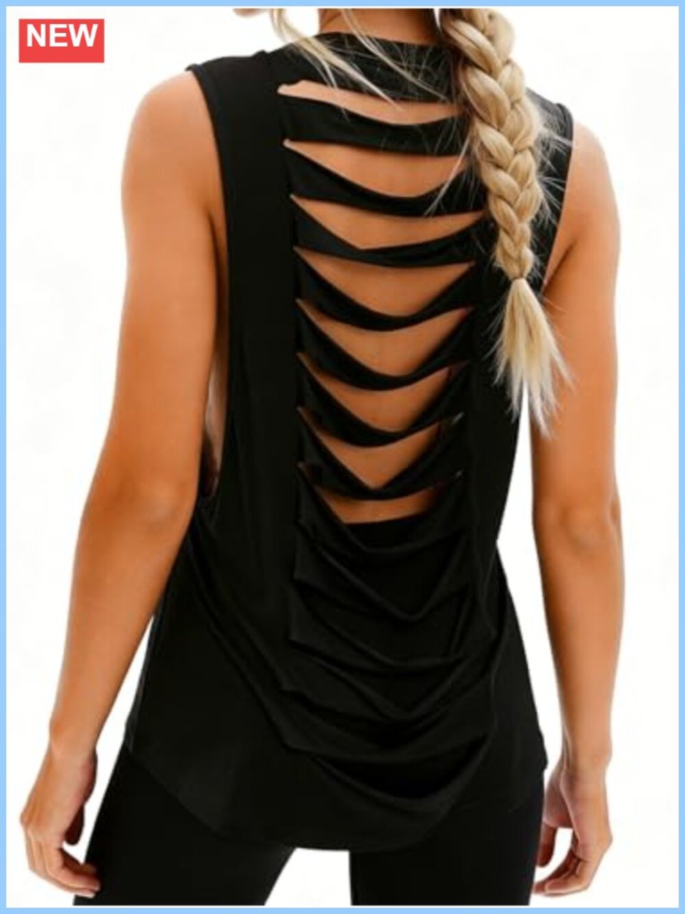Open Back Cut Out Workout Tank Top Ripped Distressed Sleeveless Muscle Shirt